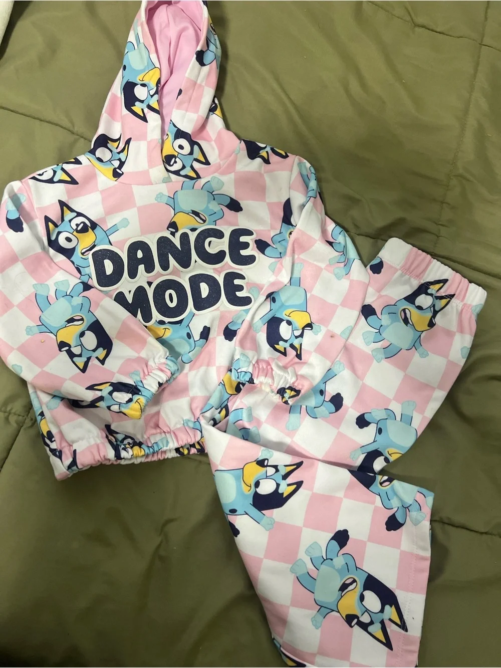 Bluey pink checkered wide leg sweatshirt hoodie matching set 4T